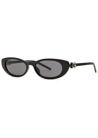 Gucci Oval-frame Sunglasses In Black Shiny