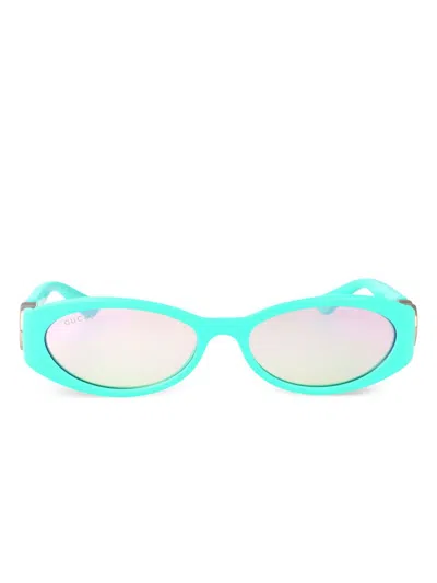 Gucci Oval Frame Sunglasses In Blue