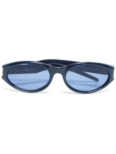 Pre-owned Gucci Oval-frame Sunglasses In Blue