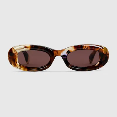 Gucci Oval Frame Sunglasses In Brown