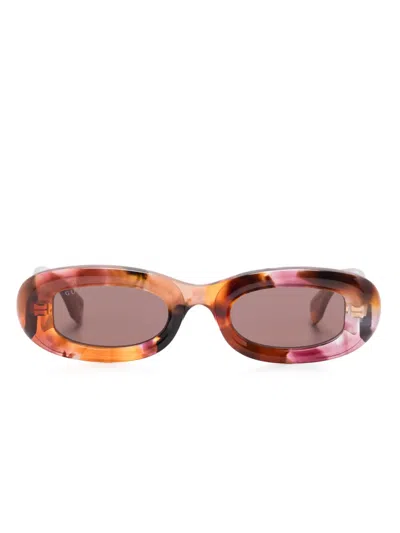 Gucci Oval-frame Sunglasses In Brown