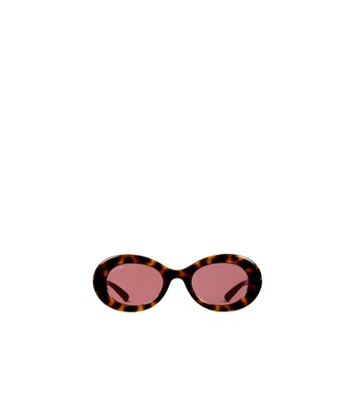 Gucci Oval Frame Sunglasses In Red