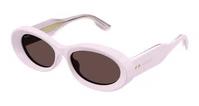 Pre-owned Gucci Oval Frame Sunglassesfr) In Light Pink/brown (gg1527s/003