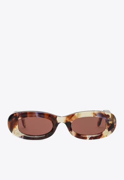 Gucci Oval Framed Logo Sunglasses In Brown