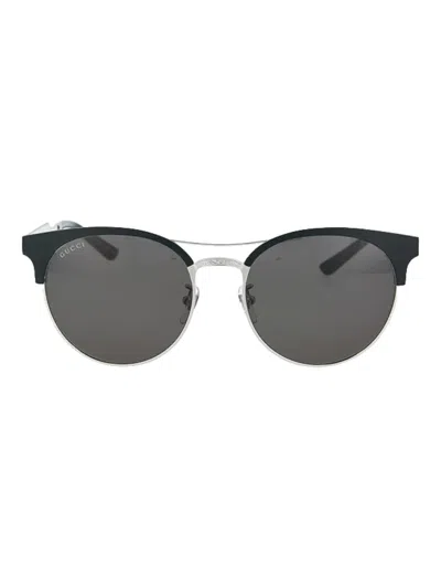 Pre-owned Gucci Oval Gg0075s 001 Matte Black/silver Size 56-18-145 Sunglasses Msrp $340