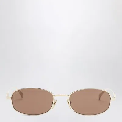 Gucci Oval Gold/brown Sunglasses