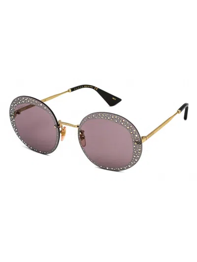 Gucci Oval Metal Mini Sunglasses For Women In Purple