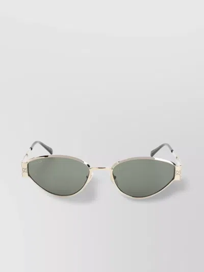 Gucci Oval Metal Sunglasses With Green Lenses In Neutral