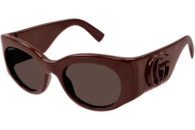 Pre-owned Gucci Oval Sunglasses Burgundy/brown (gg1544s-002)