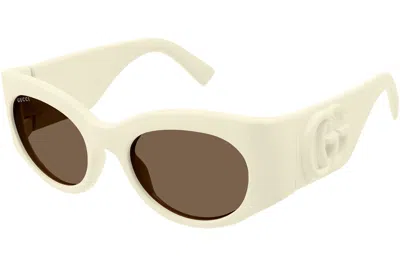 Pre-owned Gucci Oval Sunglasses Ivory/brown (gg1544s-004)