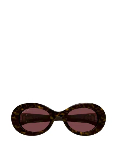 Gucci Oval-frame Sunglasses In Brown