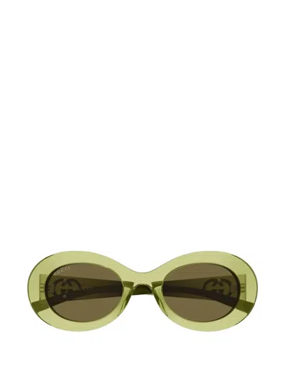 Gucci Oval-frame Sunglasses In Green
