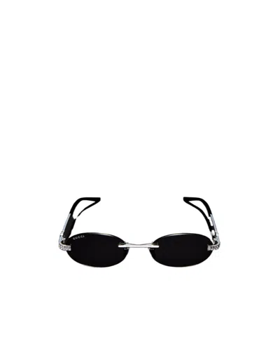 Gucci Oval-frame Sunglasses In Silver
