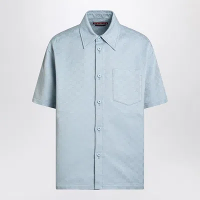 Gucci Light Blue Cotton Shirt With Gg Jacquard