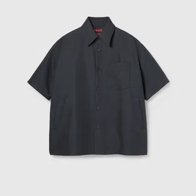Gucci Oversize Cotton Gabardine Shirt In Blue