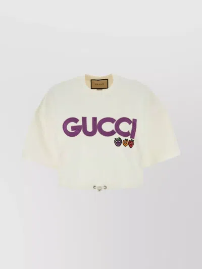 Gucci Oversize Cotton T-shirt Cropped Ribbed Collar In White