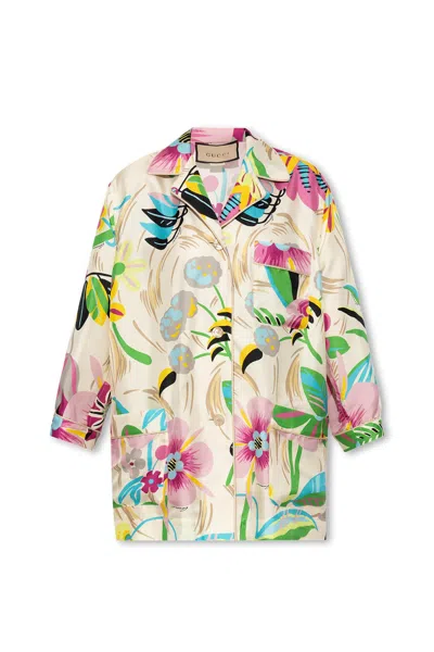 Gucci Oversize Silk Shirt In Beige
