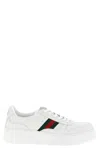 Gucci Men White Sneakers With Web Detail And Oversized Sole In Leather Man In White