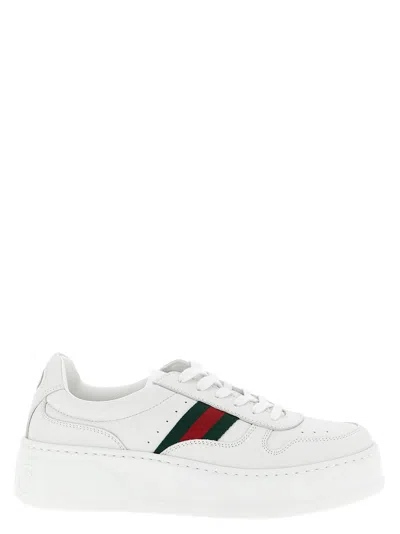 Gucci Women White Sneakers With Web Detail And Oversized Sole In Leather Woman