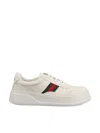 Gucci Men White Sneakers With Web Detail And Oversized Sole In Leather Man In White
