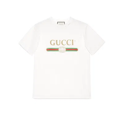 Gucci Cotton Jersey And Silk T-shirt With Print In White
