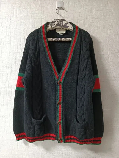 Pre-owned Gucci Oversized Cable Knit Web Cardigan