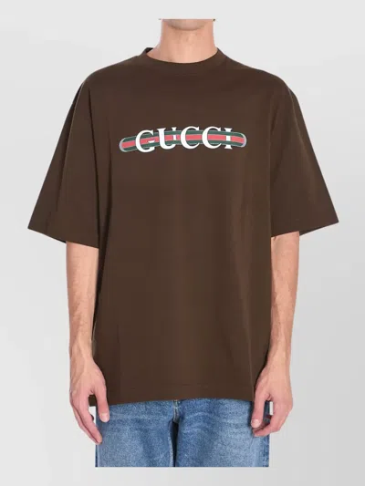 Gucci Oversized Cotton Jersey T-shirt With Web Print In Brown