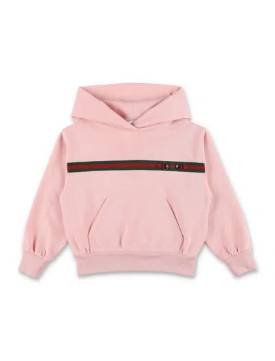 Gucci Oversized Cotton Sweatshirt With Iconic Web And Horsebit Detailing In Pink