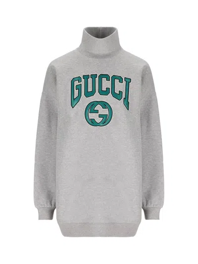 Gucci Oversized Embroidered Sweatshirt In Gray
