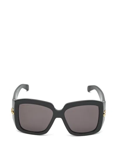 Pre-owned Gucci Oversized-frame Logo Sunglasses In Black