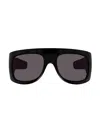 Gucci Logo-plaque Rectangle-frame Sunglasses In Black-black-grey