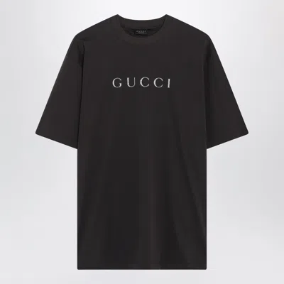 Gucci Oversized Glitter Logo Cotton T-shirt In Brown