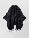 Gucci Oversized Jacquard Wool Cape Fringe Detail In Black