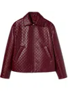 Gucci Oversized Leather Jacket With Embossed Gg In Burgundy