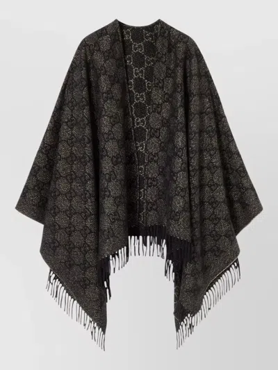 Gucci Oversized Poncho Scarf All Over Pattern In Brown
