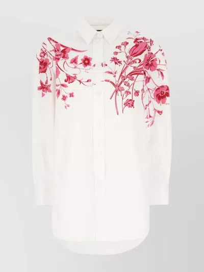 Gucci Oversized Poplin Shirt Floral Print In White