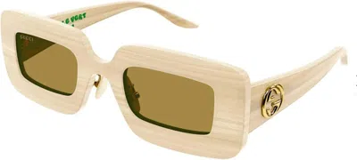 Pre-owned Gucci Oversized Rectangle Frame Sunglasses49) In Beige/brown (gg0974s/002