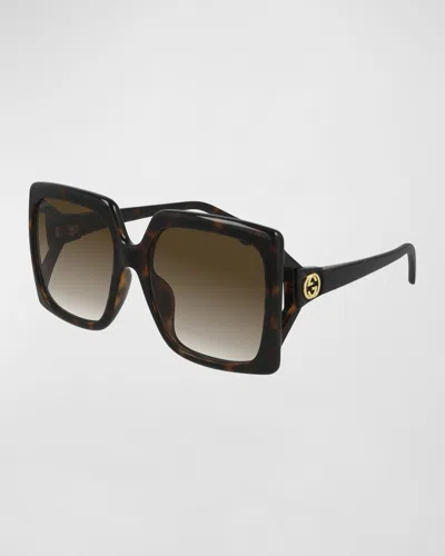 Gucci Oversized Square Injection Plastic Sunglasses In Dark Havana