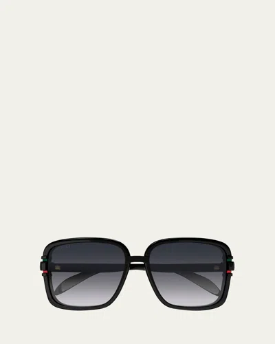 Gucci Oversized Square Injection Plastic Sunglasses In Shiny Black