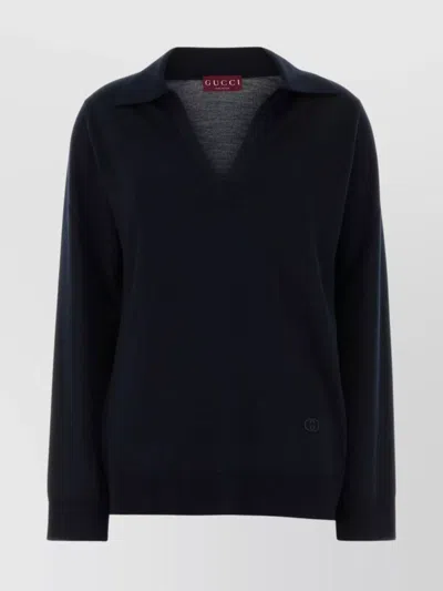 GUCCI OVERSIZED WOOL POLO SHIRT V-NECKLINE