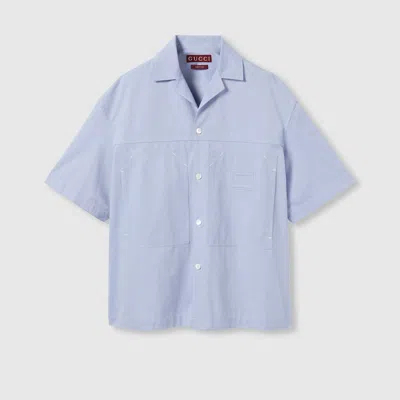 Gucci Oxford Cotton Shirt With Embossed Label In Blue