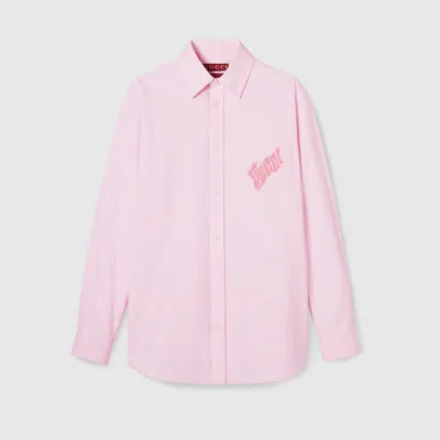 Gucci Oxford Cotton Shirt With Embroidery In Pink