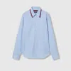 Gucci Web Striped Trimmed Cotton Shirt In Blue