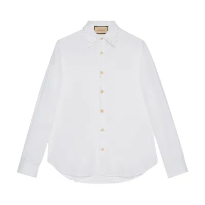 Pre-owned Gucci Oxford Shirt With Crystal Embroidery 'white/mix'