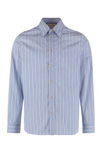 Gucci Oxford Striped Boxy Shirt For Men In Aviomilk In Blue