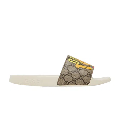 Pre-owned Gucci Pablo Delcielo X  Gg Supreme Slide 'cat' In Brown