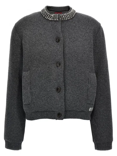 Gucci Padded Cardigan With Jewel Collar Sweaters And Cardigans Gray In Black