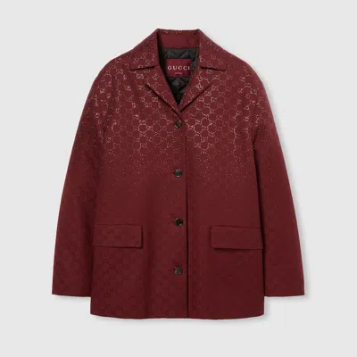 Gucci Padded Gg Canvas Jacket With Crystals In Burgundy