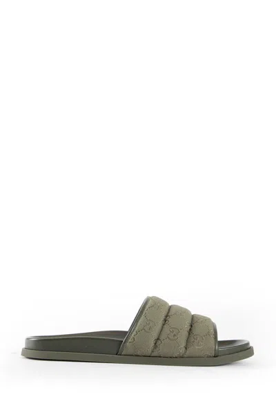 Gucci Padded Gg Canvas Slides In Green