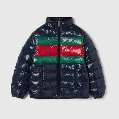 Gucci Padded Jacket With Web In Blue